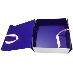 White eco-friendly cardboard paper box with ribbon and magnet