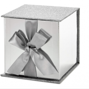 4 inches Small Gift Box with Paper Fill (Silver Glitter) To Send To Friends